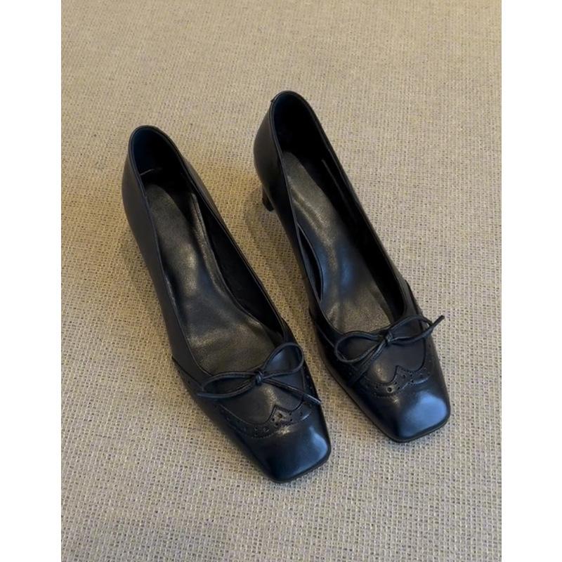 Black temperament high heels women's senior not tired feet bow light mouth single shoes commuter shoes
