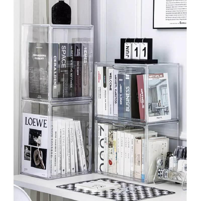 Transparent Plastic Book Storage Box With Lid For Cd Magazine Desktop Organizer