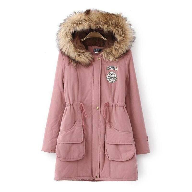 New Women's Warm Cotton Jacket With Fur Collar Hooded Parka For Winter