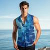 Men's Fashion Printed Sleeveless Lapel Button-Down Shirt Vest Top