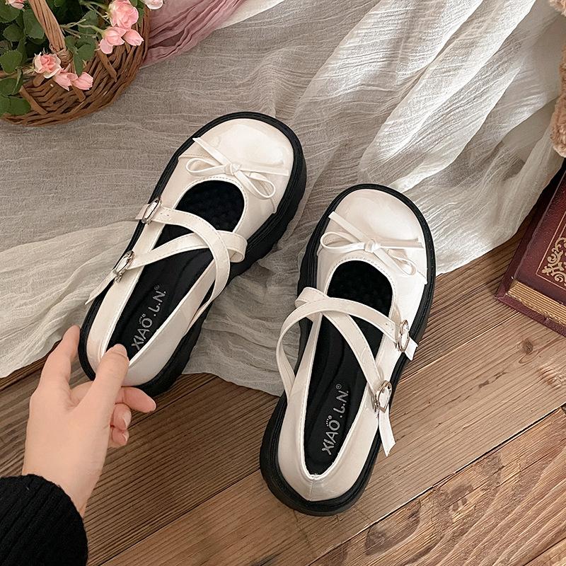 

Fashion bow black French platform small leather shoes women s 2025 new spring retro versatile height-increasing Mary Jane shoes 39 бежевый