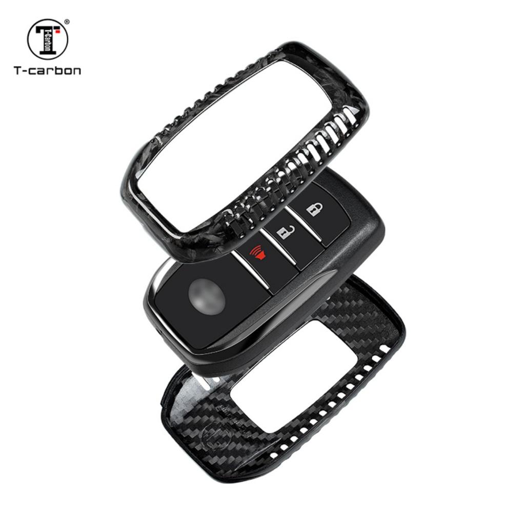 T-Carbon Carbon Fiber Car Key Cover For Toyota Camry Hybrid Land Cruiser Alphard Hillix Highlander Rav4 Key Fob Accessories