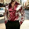 Satin Silk Long Sleeved Printed Men's Shirt Slim Fit Party Nightclub Casual Formal Shirt, 2026 New Model, Plus Size Top