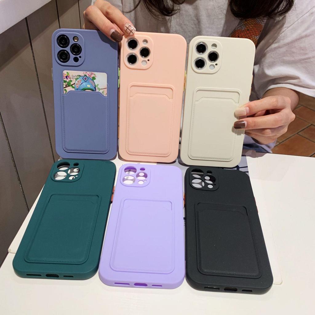 iPhone 16 Skin-Feel Card Holder Case - Pure Color, 13/15 Pro Max Slot, Protective Cover
