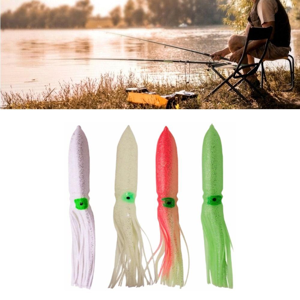 8PCS Portable Luminous Squid Lure Soft Rubber Squid Skirt Fishing Lure 11.8inch Soft Squid Baits Bass Fishing