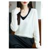 Women S V Neck Fake Two Piece Knit Sweater Long Sleeve Casual Top