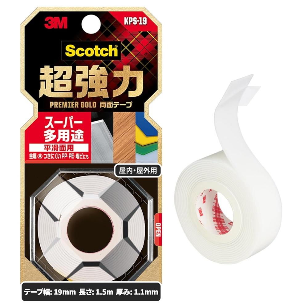 

3M Scotch Super Strong Double-Sided Tape Premier Gold Versatile For Smooth Surfaces White 19mm x 1.5m KPS-19