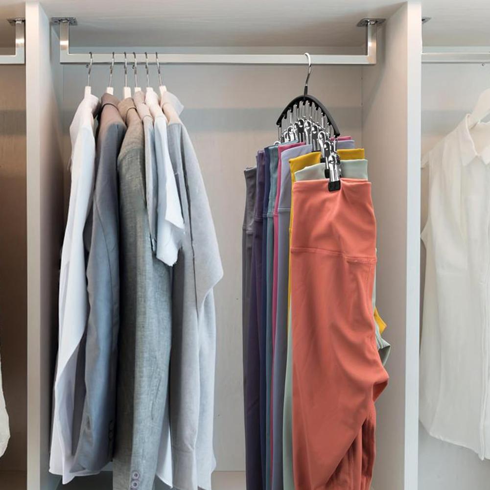 Sockenständer aus Edelstahl, platzsparender Hänge-Schrankorganizer mit 10 Klemmen, rutschfester Kleiderbügel aus Metall für Hosen, Hüte