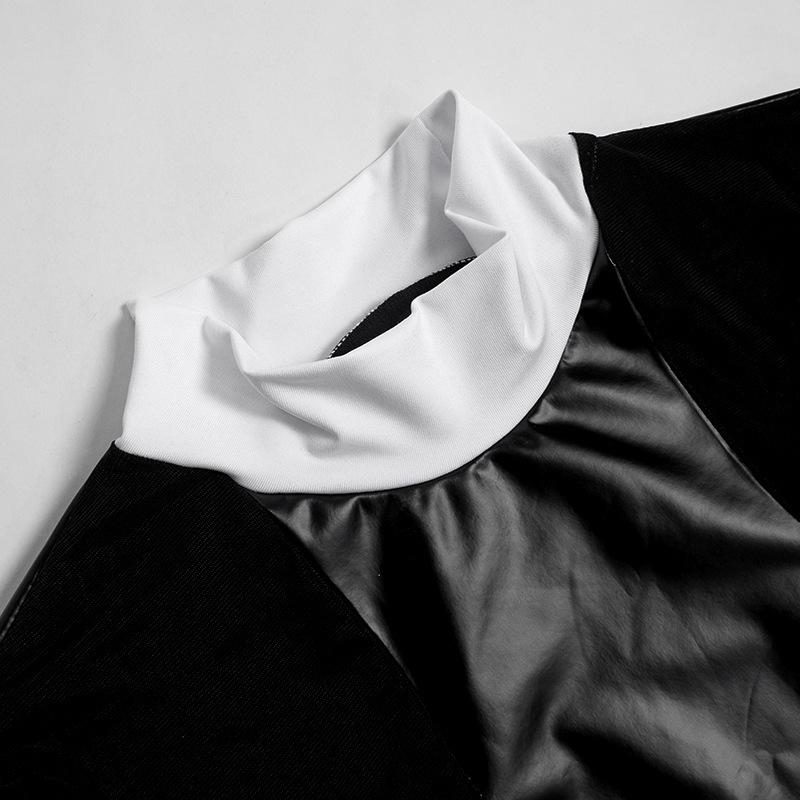 Autumn 2023 European & American Women's Mesh Spliced PU Leather Dress