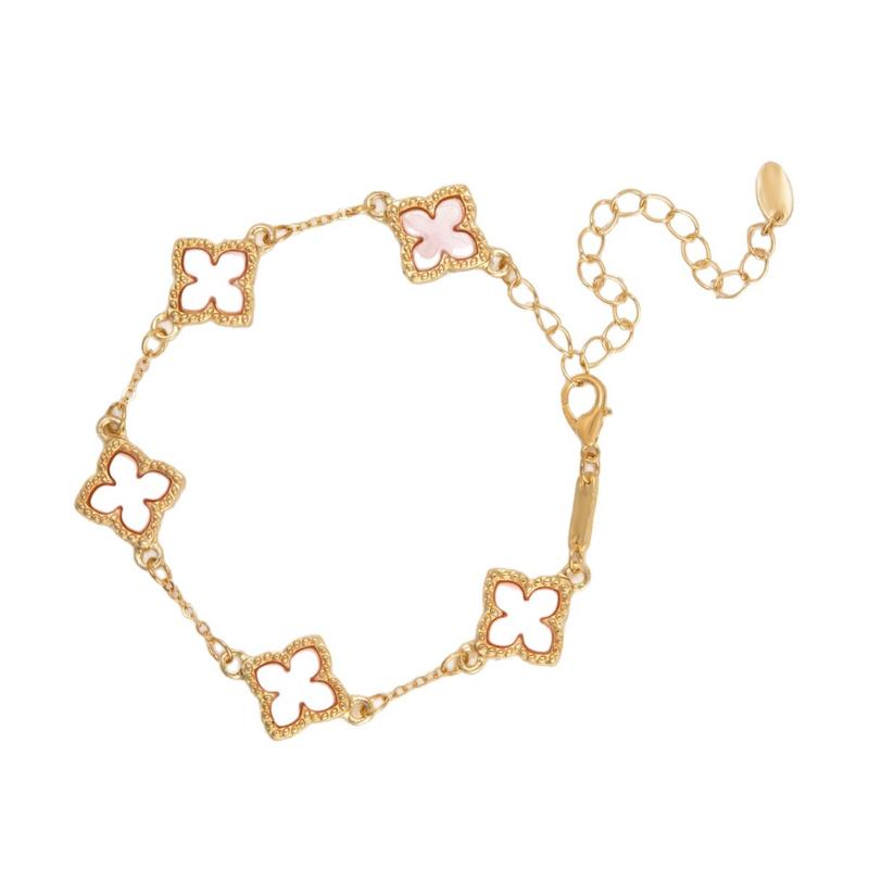 EVISPOL New Stainless Steel Single-Sided Lucky Clover Bracelet for Women Gold Plated Fashion Flower Versatile Jewelry Gift