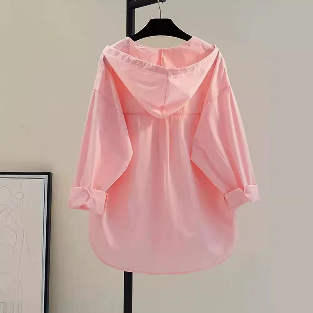 Women Oversized Tops Long Sleeve Fashion Korean White Blouse Women Shirt Hooded Casual Cotton Blouses