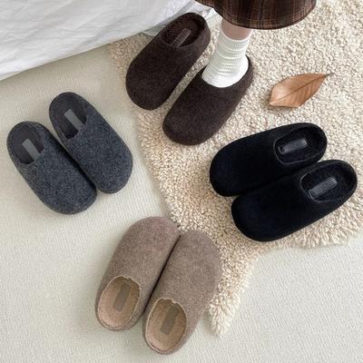Autumn Winter Women's Mules Slippers Concise Round Toe Platform Flats Outdoor Slides Fashion Slip On Woolen Fabric Shoes