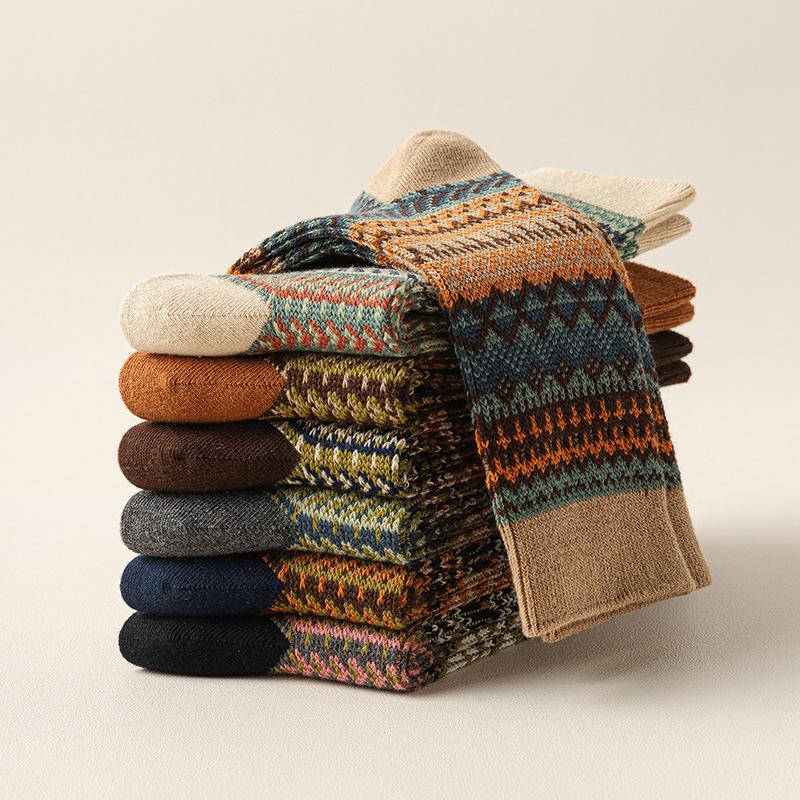 Autumn/Winter Retro Women's Y2K Mid-Calf Pile-Up Socks: Ethnic Style, Double-Needle, Odor-Resistant Cotton.