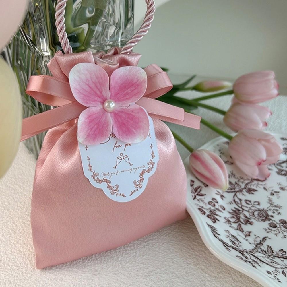 Satin Wedding Candy Bag Mini Festive Sugar Bag Fashion Flower Drawstring Bag  New Year