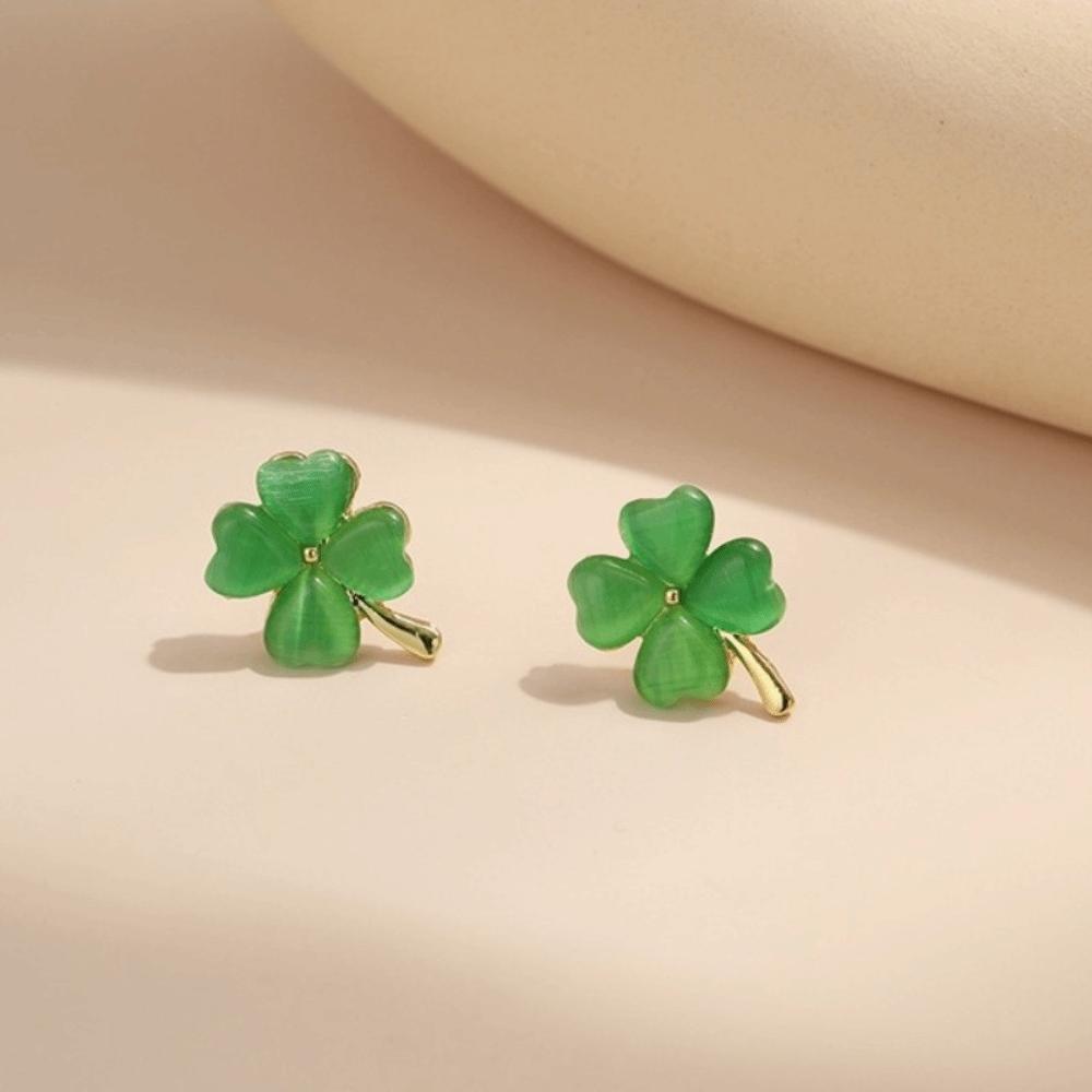Simple Cat's Eye Stone Ear Stud Sweet Friendship Earrings Creative Four-leaf Clover Earrings  Girl