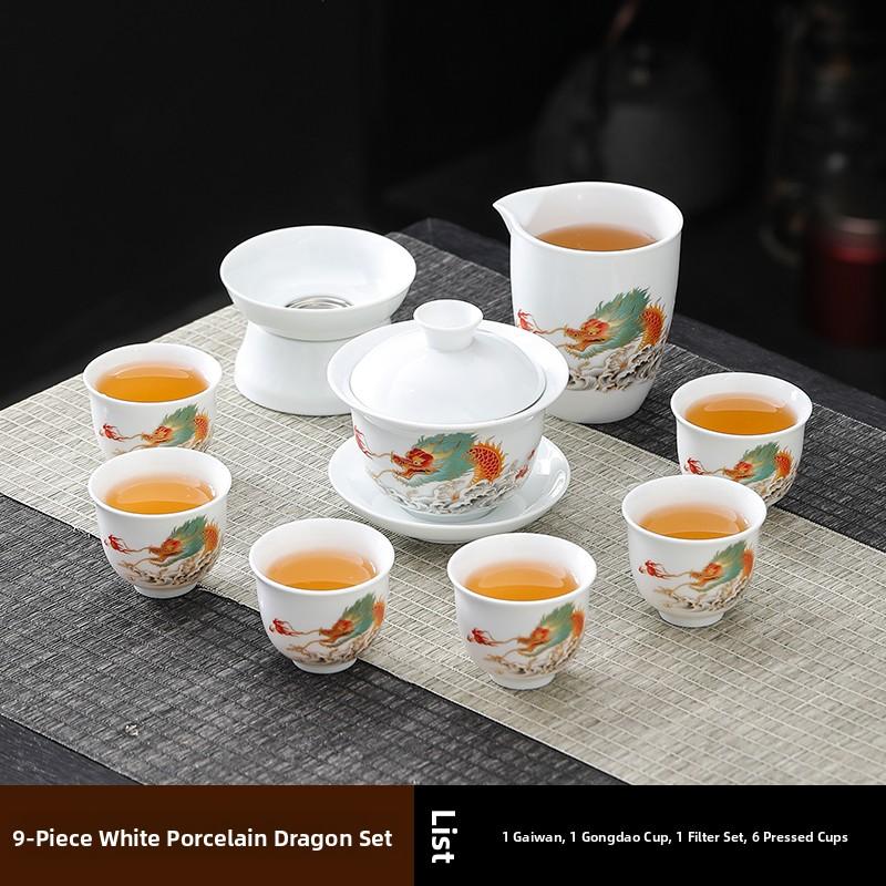 Ceramic Gongfu Tea Set Yuxi White Porcelain Tea Pot Cover Bowl And Tea Cups Set for Home Office Tea Brewing