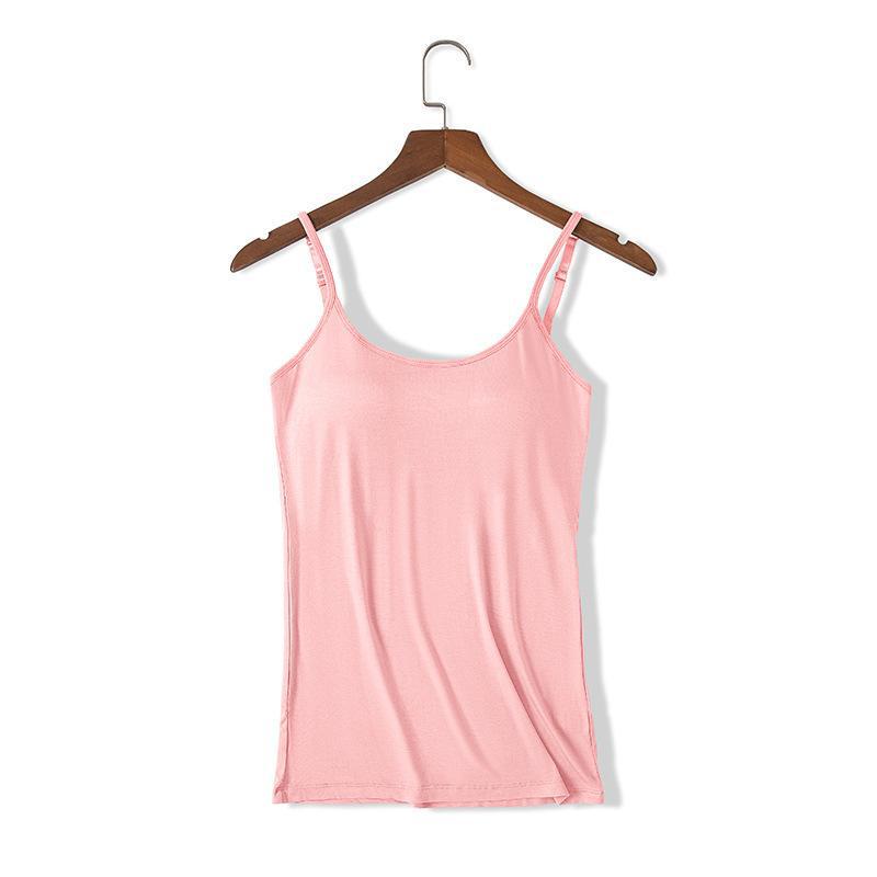 Modal Spaghetti Strap Tank Top with Chest Pads - Solid Color Sports Bra, Slim Fit