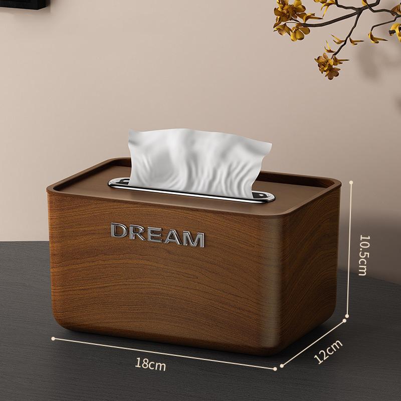 Light Luxury High-end Walnut Wood Grain New Chinese Style Tissue Box, Living Room Dining table office desktop Simple Tissue Box