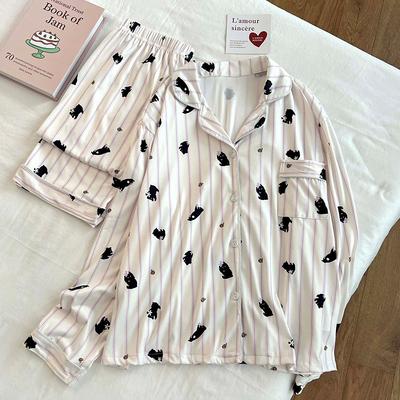 Long Sleeves, Long Pants, Thin Pajamas, Female Students, Sweet Bear Loungewear Set, Two-piece Set Can Be Worn Outside, New Ice Silk.