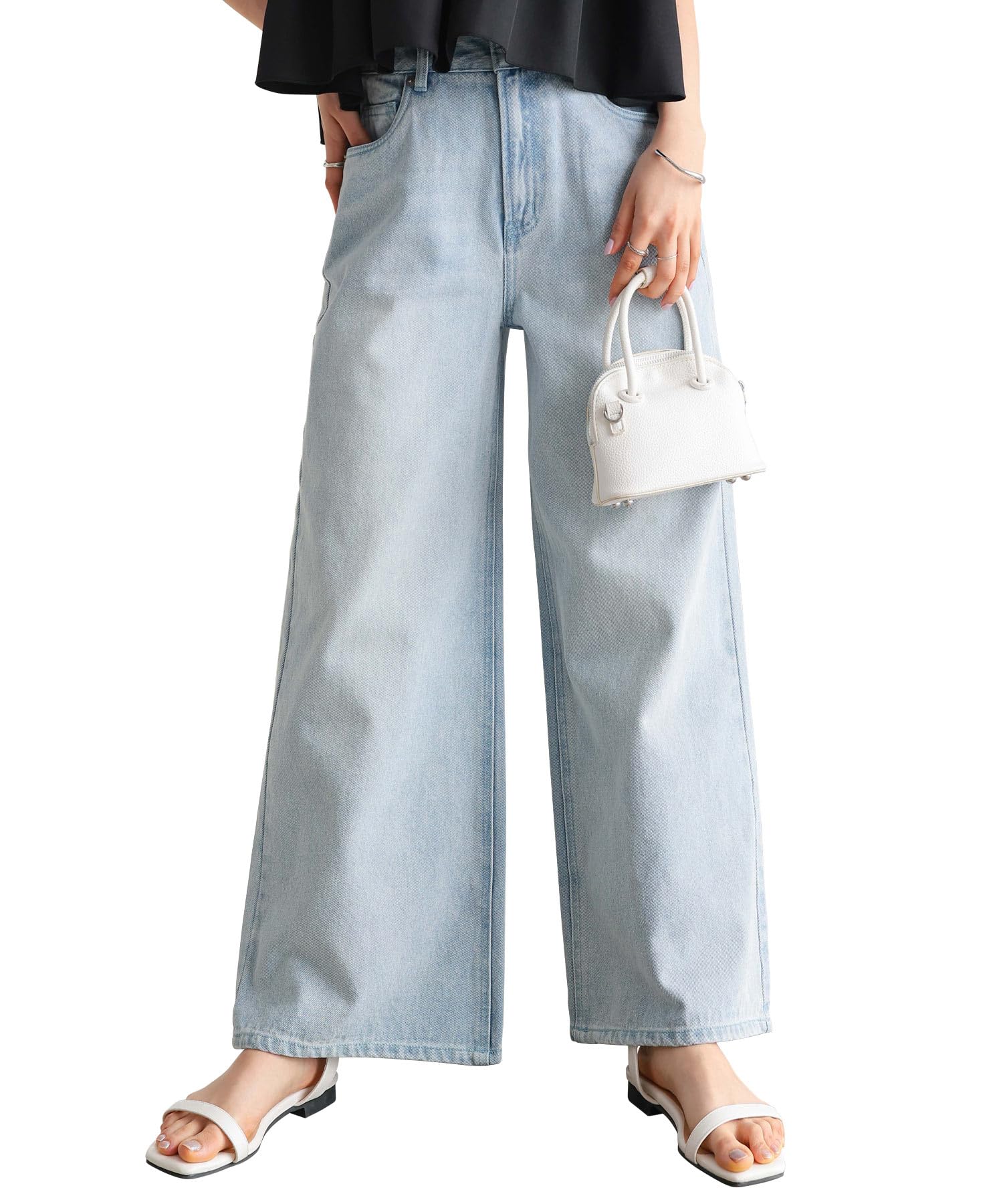 Kobe Lettuce Summer Denim Wide Fits Adjustable Size Light Blue Women s Pants, Flare, Petites, Waist, M4239, Petite,