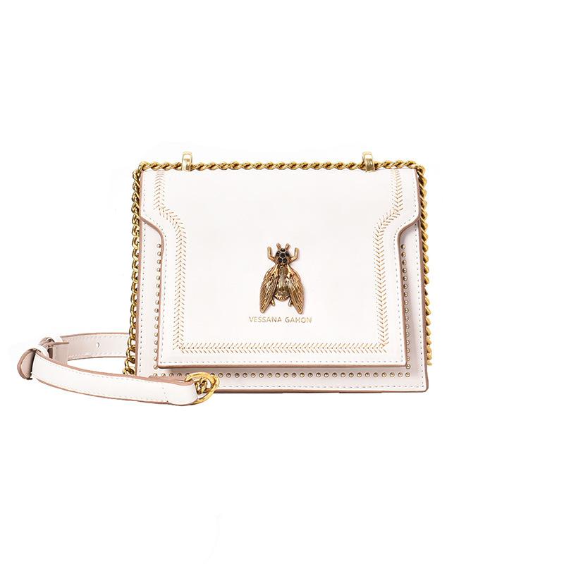 

Women s bag summer new chain retro bee tide fashion shoulder portable contrasting color messenger small square bag белый