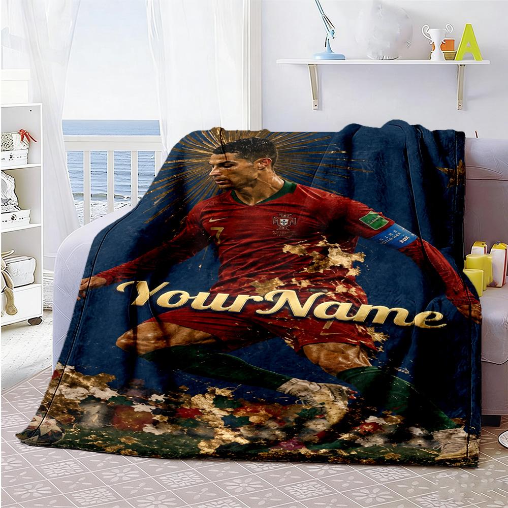 Cristiano Ronaldo 17 Personalized Text Blanket Lightweight Personalized Blanket Ultra-Soft Versatile for Chair Nap Couch Sofa All-Season Use