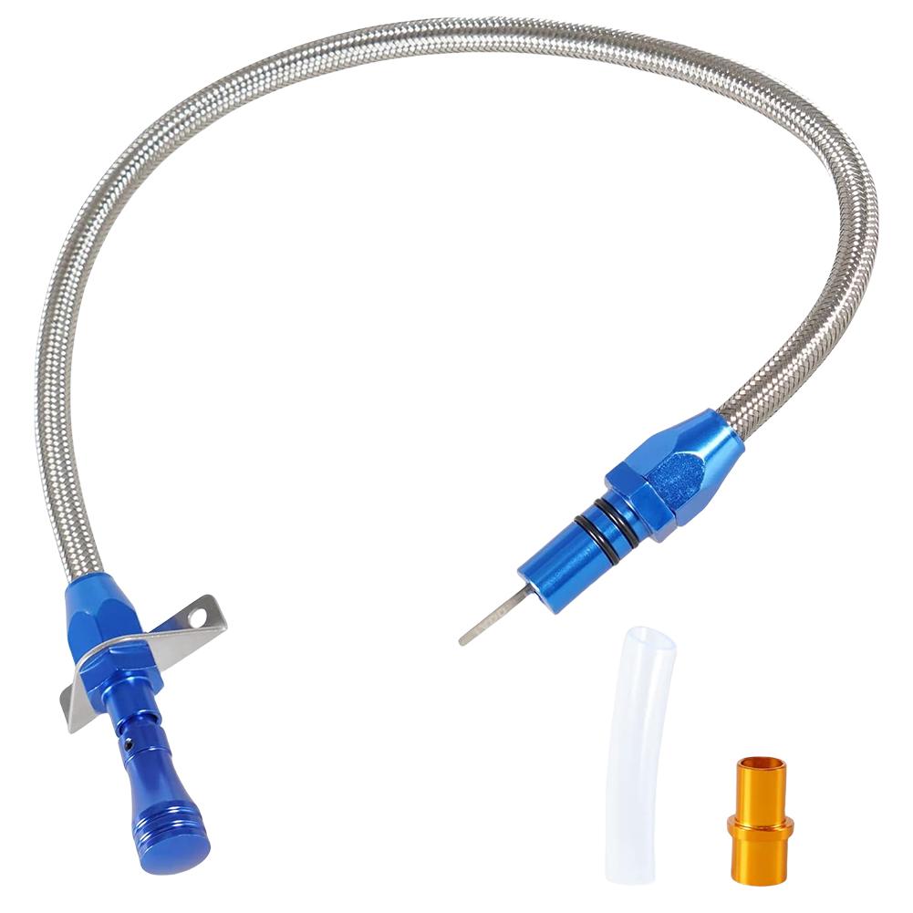 Transmission Dipstick Stainless Braided Hose Flexible Transmission Dipstick for Chevy GM TH350 TH400 SBC BBC