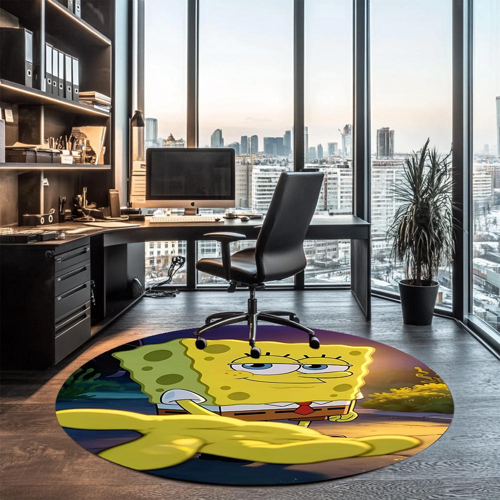 SpongeBob Printed Round Rug Carpet Chair Rug Area Rug Entryway Doormats,for Office Chair Living Room Bedroom Kitchen Room.