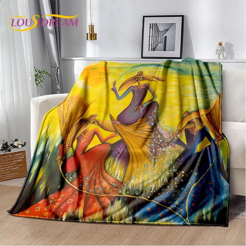 HD Africa Ethiopian Painting Art Cartoon Blanket,Soft Throw Blanket for Home Bedroom Bed Sofa Picnic Travel Office Cover Blanket