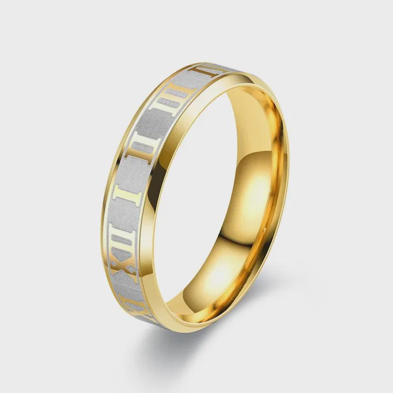 European & American Roman Numeral Titanium Steel Ring, 6MM Laser Engraved, Personalized Jewelry