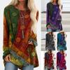 Übergröße Damen Hippie Boho Langarmtops mit weichem Material und Blumenmuster