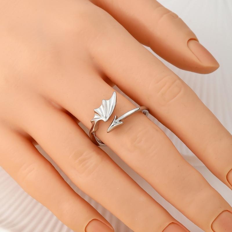 Unique Adjustable Gothic Wing Rings For Couples Angelic Devil Designs Alloy Open Jewelry Matching Accessory