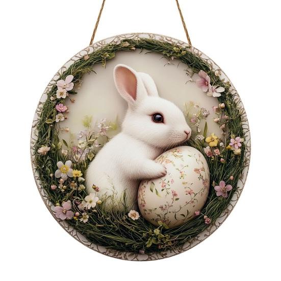 Easter Bunny Sign for Front Door Wooden Farmhouse Indoor Fireplace Window Hanging Wreaths Welcome Banner Decoration for Home Garden Fence