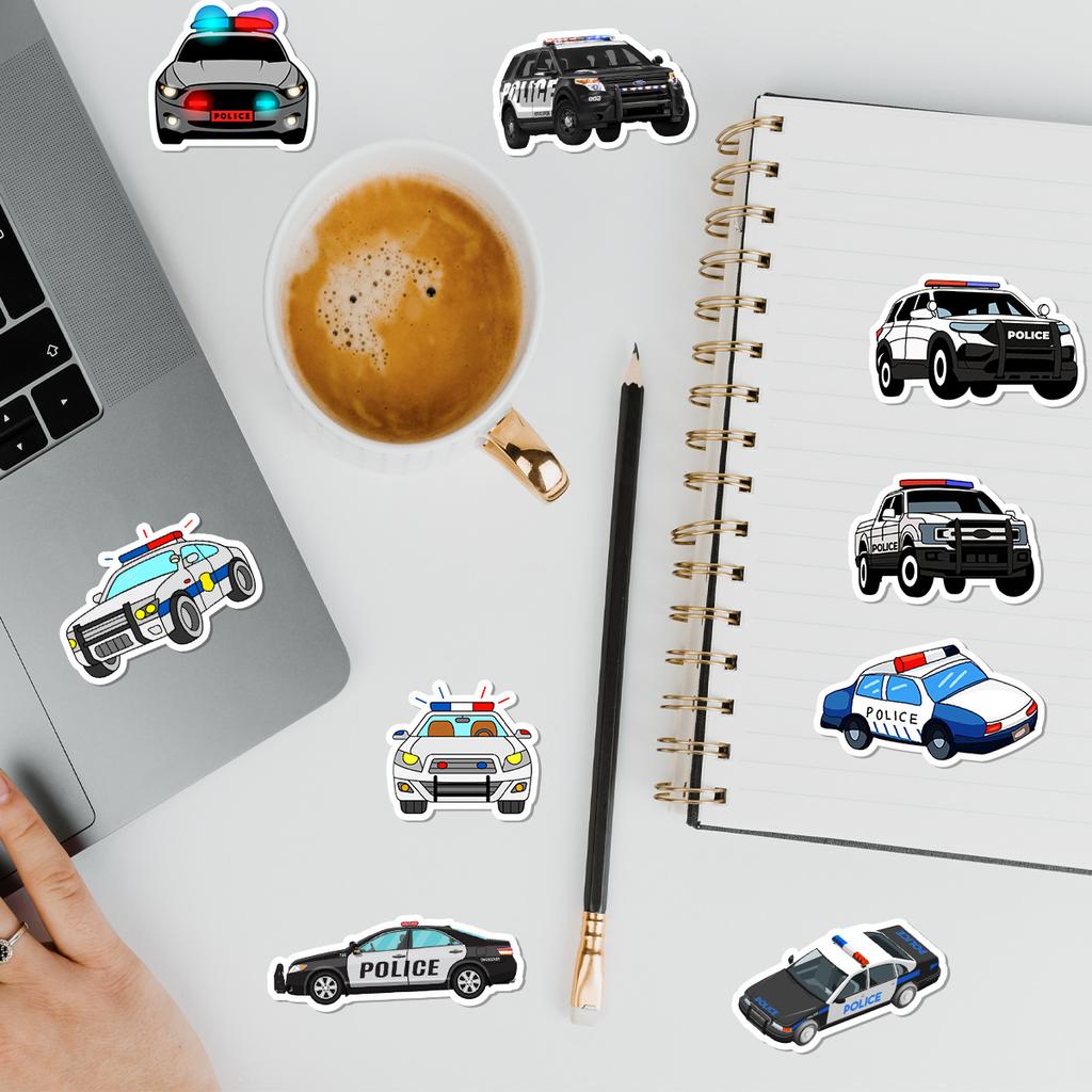 50 Cartoon Police Car Doodle Stickers Suitcase Car Laptop Skateboard Mobile Phone Waterproof Decorative Stickers