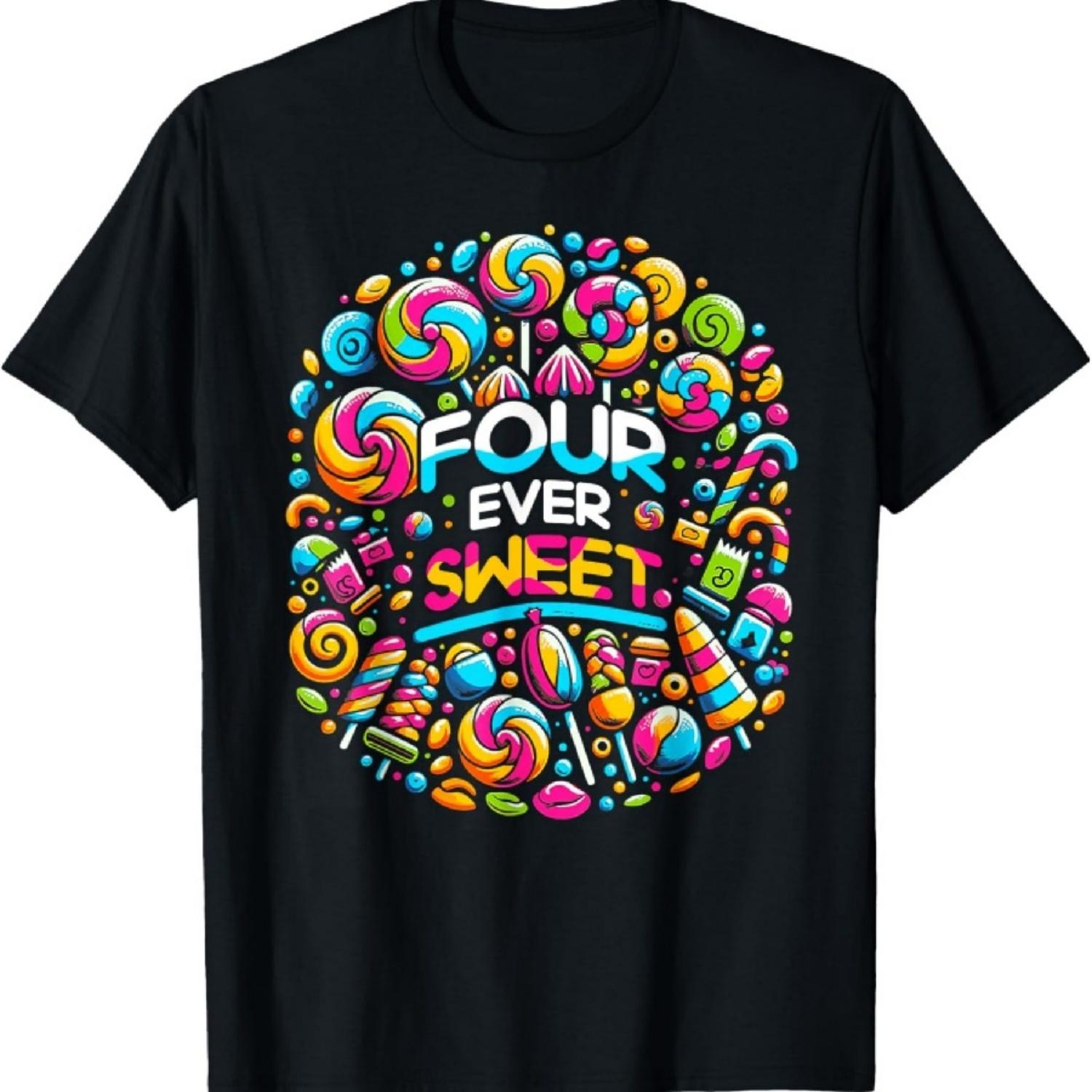 

Four Ever Sweet Candy Land 4th Birthday Candyland Party T-Shirt XXXXXL чорний