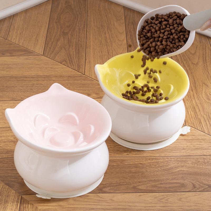 Ceramic Tall Footed Slow Eating To Prevent Choking Pet Bowls, Anti Overturning Oblique Mouth, Neck Protection, Dog Cat Bowl, 1Pc