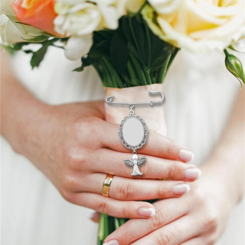 Wedding Bouquet Boutonniere Photo Charm Pin for Bridal Bouquet Groom Boutonniere Memorial Accessory Photo Charm for Suit