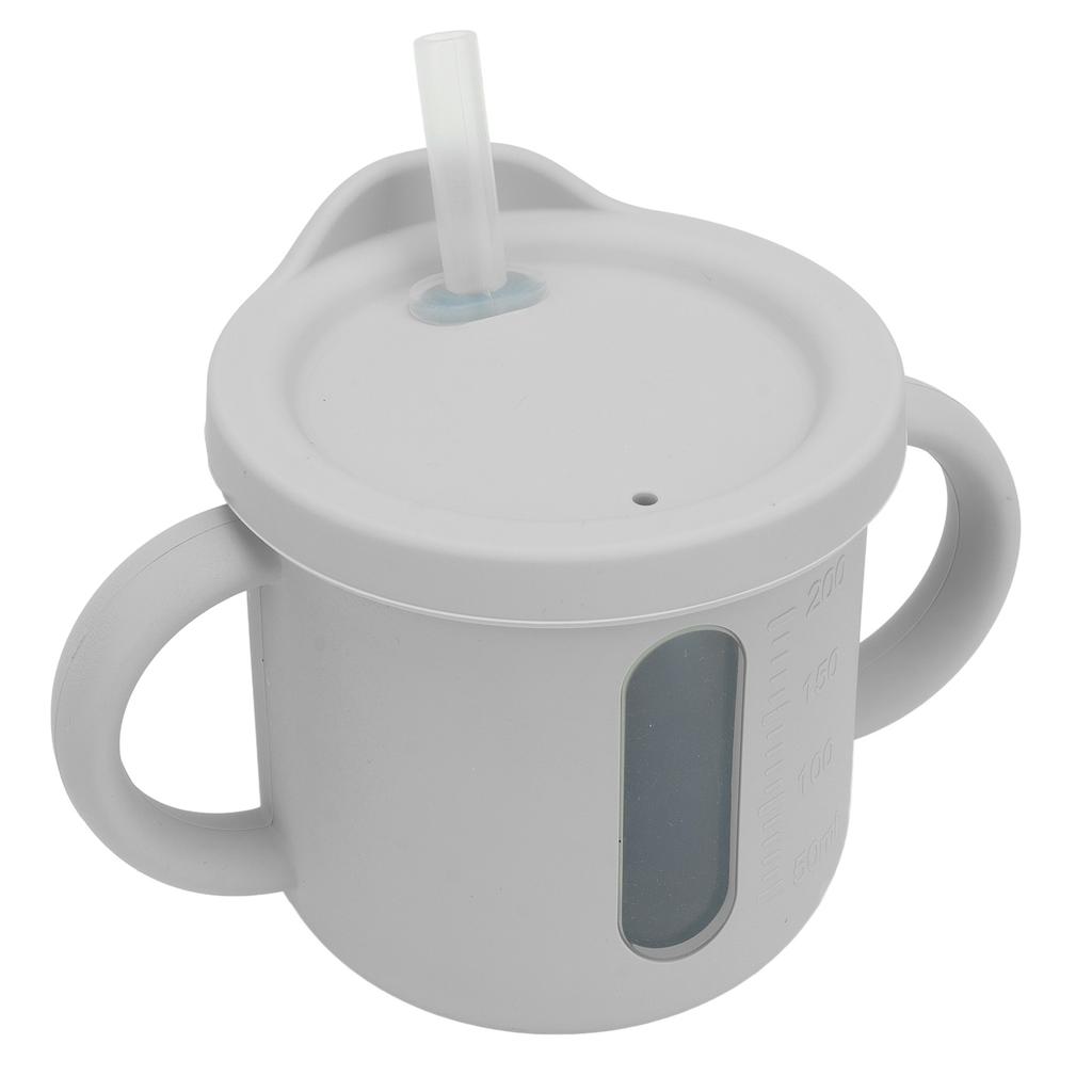 Silicone Sippy Cups Double Handles Lightweight Toddler Training Cup with Tight Leakproof Cover for Home Travelling Grey