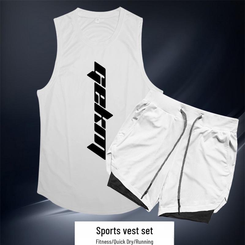 Pánská rychleschnoucí sportovní souprava: Venkovní běžecké fitness kalhoty a bezrukávová vesta na letní basketbalový trénink