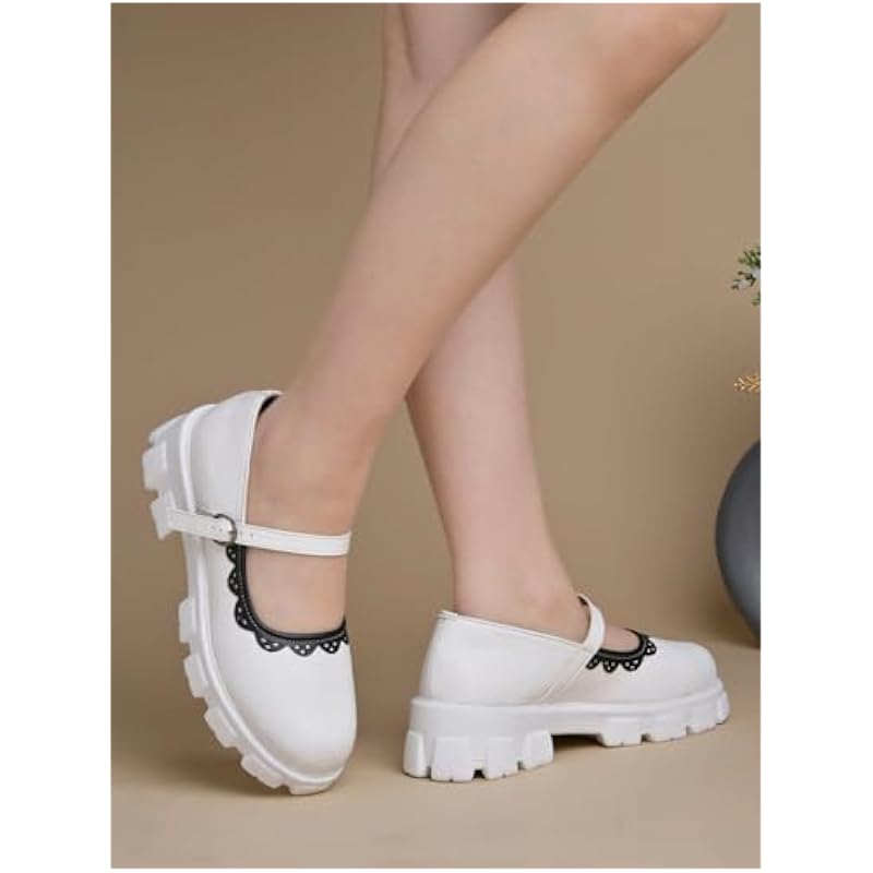 Shoetopia Round Toe White Mary Janes Bellies For Women & Girls /Eu38