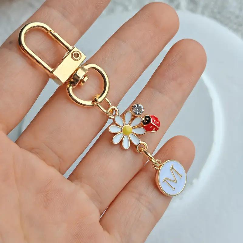 Ladybug A-Z Alphabet Pendants Keyring Initials 26 Letters Keychains Handbag Ornaments Diy Girls Kids Jewelry Gifts