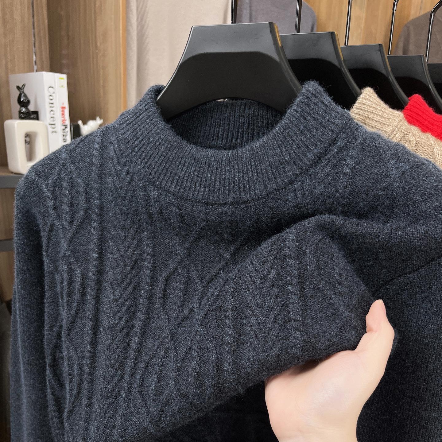 Men s Thick Warm Knitted Sweater, Half-High Collar, Winter Casual Mid-Age Dad Base Layer M