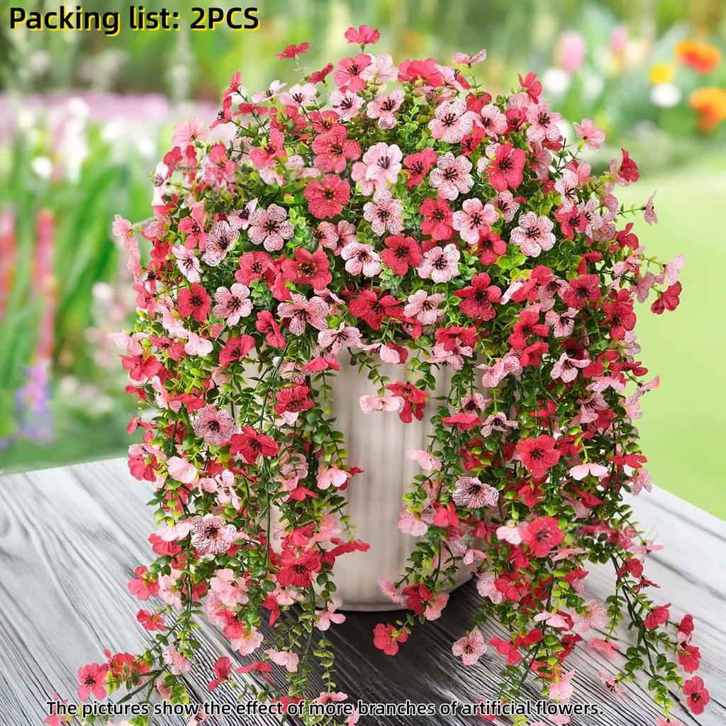 2pcs UV Resistant Mixed Color Hanging Faux Flowers Plants Realistic Silk-Like Spring Summer Outdoor Decor for Home Patio Garden