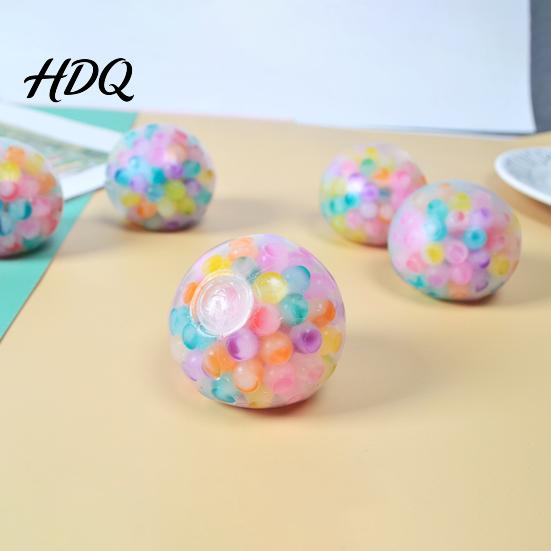 Soft Stress Ball Rainbow Bead with Glitter TPR Squeeze Toy for Sensory Fidget Anxiety Relief Colorful Kids Adults Fun Decompression Gadget