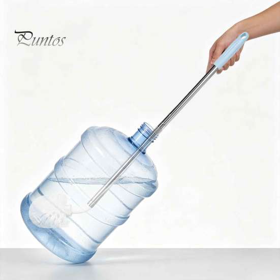 Effortless Cleaning Tool for Mineral Water Barrels Extra Long Stainless Steel Bucket Brush, Flexible High Density Bristle Curved Head Scrubber Narrow