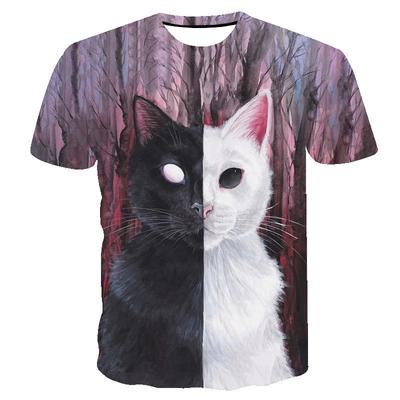 Tier Serie 3D Digital Bedrucktes Herren- und Damen Kurzarm T-Shirt Blaue Katze Schön und Niedlich Rundhals T-Shirt