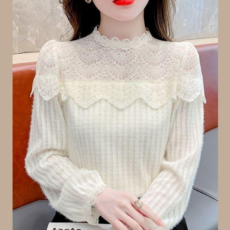 Autumn Winter 2025 Stylish Slimming French Fleece Lace Layer Top XL
