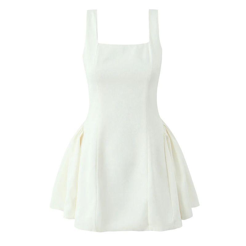 

Spring and Summer New Arrival Women s Clothing Puffy Short Dress Square-Neck Cinched Silm Slim and Sexy Strap Dress Ben White L