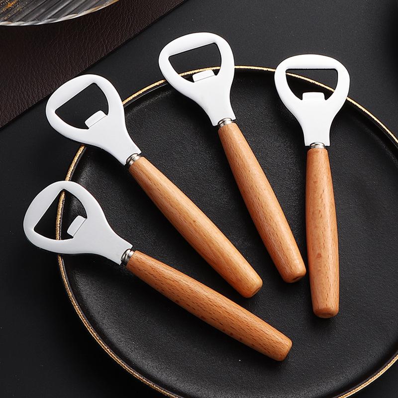 Kreativer Flaschenöffner aus Edelstahl und Holzgriff für Bier und Limonade