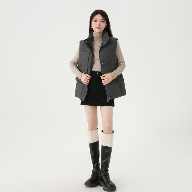 New Western Style Stand Collar Cotton-padded Jacket Vest Short Oversized Joker Cotton-padded Jacket Vest. High Quality Practical Daily Use M